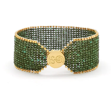 Brazalete Telar Dorado Medio Liso Turquesa